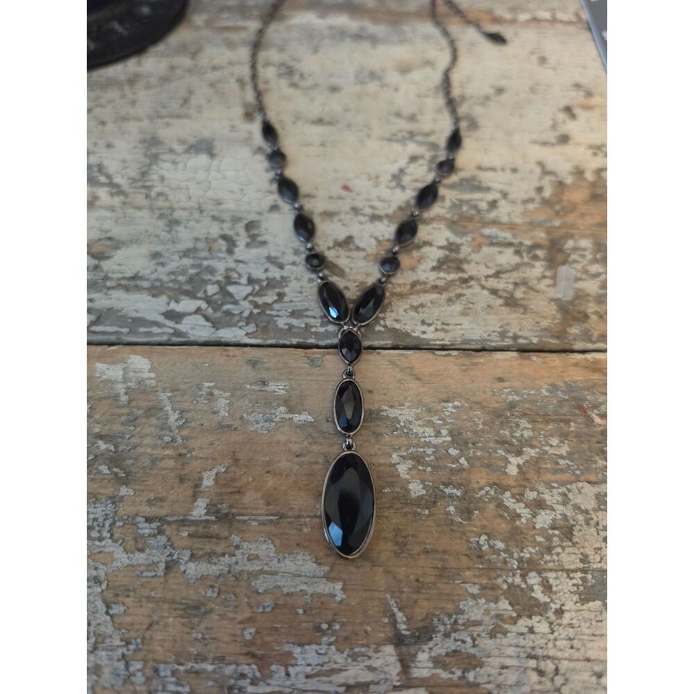 Carolina Herrera CH Black Crystal Y Drop Teardrop Necklace Adjustable